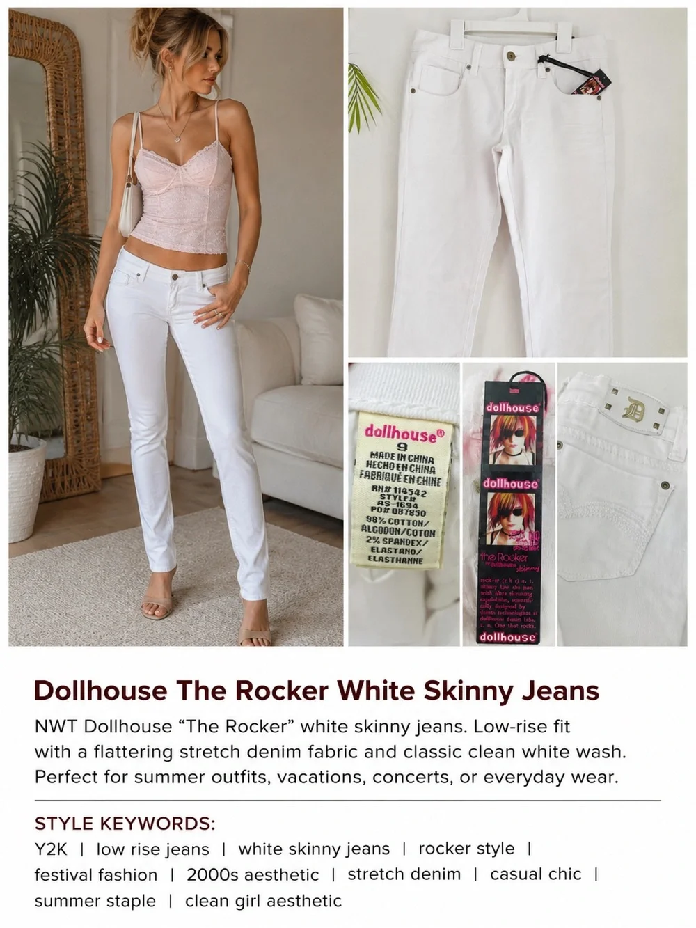 Dollhouse Skinny White Jeans The Rocker NWT Size 9